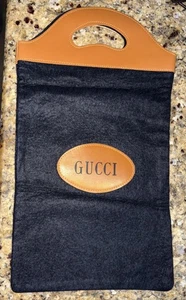 GUCCI Black x Brown Crest Wool/Rayon & Faux Leather Tote Dust Bag 9" X 16" - Picture 1 of 3