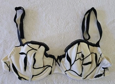 Helene Bamboo Womens 90s Y2K Vintage Bra Size 34A White Black - Image 1 of 4