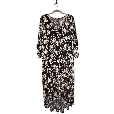 LANE BRYANT $99 Black Floral Jersey Stretch V-Neck Maxi Dress Size 18 / 20 - Image 1 of 4