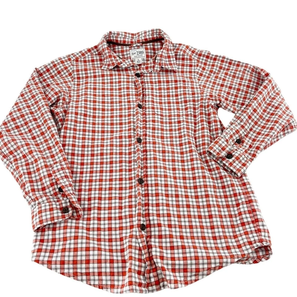 The Childrens Place Orange Plaid Button-Up Shirt Large 10/12 Country Western - Image 1 of 4
