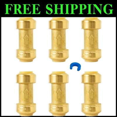 6 Pack of 3/4 Inch Brass Push-Fit Check Valves for Versatile Plumbing Solutions - Image 1 of 4