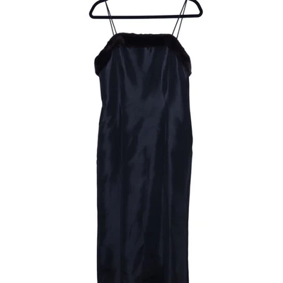 CHETTA B Evening Y2K Black Cocktail Dress Fur Trimmed Gown Women's 8 - Image 1 of 4