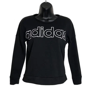 Adidas Girls Sweatshirt Sz 14 Large Black Logo White Spellout Lettering Logo - Picture 1 of 7