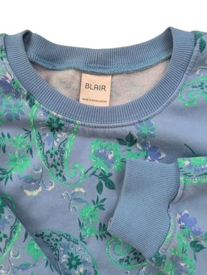 Blair Sweatshirt Women's L Blue/Green Paisley Floral Print Crew Vintage Cottage  - Image 1 of 4