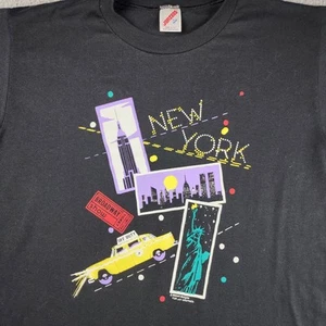 Vtg New York Shirt Men L Single Stitch Twin Towers Empire Taxi Statue Jerzee USA - Picture 1 of 10