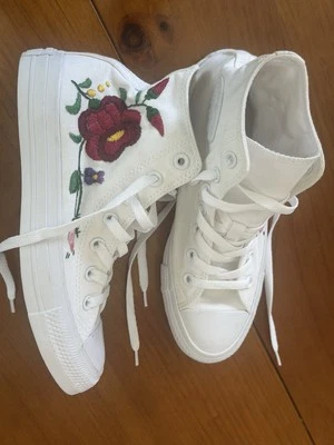 Brand New - White Converse High Top - Hungarian Flowers - Women- UK Size 5.5 - Image 1 of 4