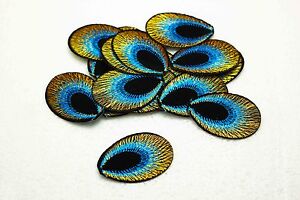 New 30pcs Embroidered Cloth Iron On Patch Sew Motif Applique peacock eye blue