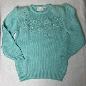 Vintage 80s sweater SMALL Acrylic Fairy Kei pastel Mint Green Kawaii Oversized - Picture 1 of 8