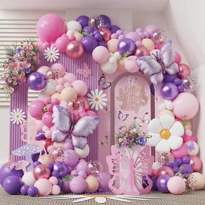 Daisy Butterfly Balloon Garland Arch Kit with Dusty Purple Pink Gold Nude Con... - Picture 1 of 5