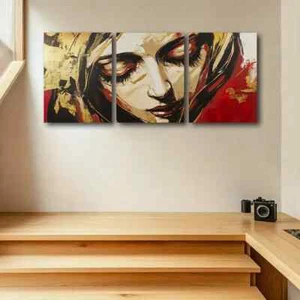 3pcs Triptych of the Golden Madonna, Bold Orange Metal Print Ready to Hang Art - Picture 1 of 8