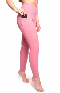 High Waist Pink Ash Women Leggings Yoga Pants Tummy Control Pockets 28" AZARMAN - Picture 1 of 7
