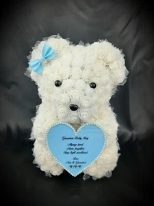 Own Message Handmade Memorial Baby Boy Funeral Grave Flowers Angel Rose Bear - Picture 1 of 12