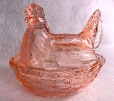 Vintage Heisey Pink Hen on Nest Basket Glass Covered Dish