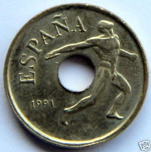 manueduc  ESPAÑA  25  Pesetas 1991  JJOO LANZADOR DISCO EMBLEMA  SIN  CIRCULAR  - Picture 1 of 2
