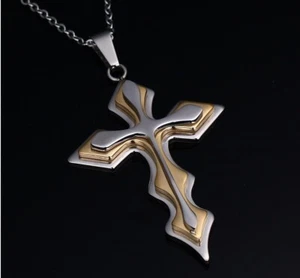 Gold Cross Pendant Necklace Silver Stainless Steel Unisex's Chain Crucifix Men - Picture 1 of 3