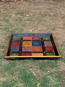 Wooden painted tray/ Hand made hand painted tray/ Embossed painted trays/ - Picture 1 of 4