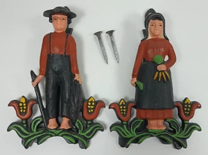2 WILTON Cast Iron Amish Farmer, Pilgrim Letter/Note Wall Spring Clip Holders. - Picture 1 of 7