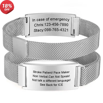 Vnox Personalized Medical Alert ID Bracelet Emergency Bangle Wristband - Image 1 of 4