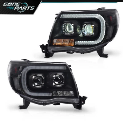 Fit For 2005-2011 Toyota Tacoma Black Housing LED Tube Dual Projector Headlights - Image 1 of 4