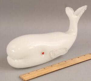 Lrg Vintage Murano White Beluga Whale Hand Blown Venetian Art Glass Sculpture NR
