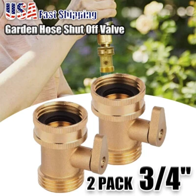 2件装花园软管关闭阀3/4英寸水管龙头连接器实心黄铜美国 — 第 1/4 张图片