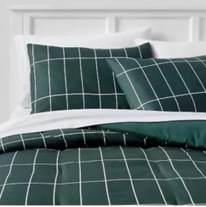 NIB 7pc Full Grid Print Microfiber Reversible Comforter & Sheet Set Green - Picture 1 of 5