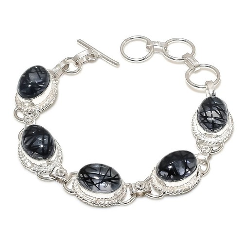 VALENTINO Bracciale gioielli in argento sterling 925 fatto a mano con pietre preziose quar rutilate misura 7 8''