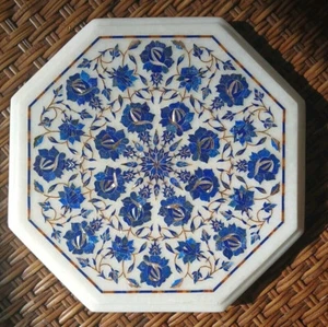 Mesa auxiliar de mármol blanco de 12 pulgadas Pietra Dura arte incrustaciones florales Ar... - Imagen 1 de 7