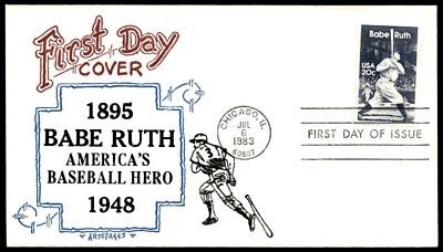 1983 Babe Ruth FDC America's Baseball Hero 1895-1948 Artopages Cachet - Image 1 of 2