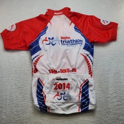 Camiseta deportiva Hy Vee Des Moines Iowa para triatlón ciclismo carreras cremallera completa pequeña HYVEE 14' Foto 1 de 4