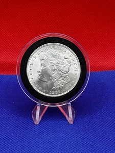 1921 $1 Morgan 90% Silver Dollar AU Condition in Black Ring Capsule - Picture 1 of 3