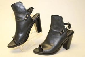 rag & bone Womens Size 7 37 Black Leather Shield Buckle Slingback Heeled Shoes - Picture 1 of 24