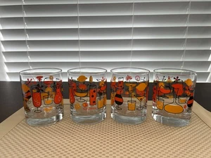 SET OF 4 JOSH AGLE SHAG COCKTAIL GLASSES MID CENTURY MODERN AESTHETIC ORANGE - Picture 1 of 5