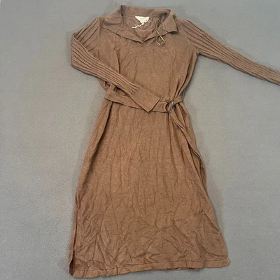 Lucky Brand Woman’s Size LG Brown Collared Rib Knit Sweater Dress Belted Adjust - Image 1 of 4