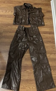 2 Pc Leather suit Like an angel women’s brown new with tag 1X - Picture 1 of 6