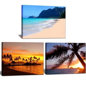 Beach Canvas Wall Art Hawaii Sunset Coastal Pictures Nature Landscape Paintin... - Picture 1 of 7