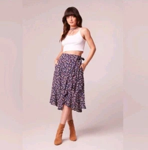 Band of the Free Linaelle Purple Floral Faux Wrap Skirt Knee-length NWT Large - Picture 1 of 13