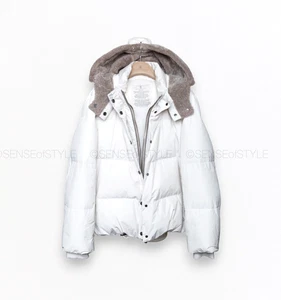 Brunello Cucinelli Jacket Puffer Warm Winter Coat Fur Monili trim Size 42 M - Picture 1 of 14