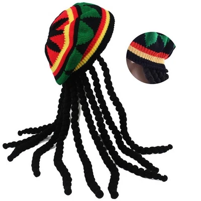 Sombrero de rasta jamaicano reggae con rastas Disfraz de Bob Marley Disfraz de disfraz Foto 1 de 4