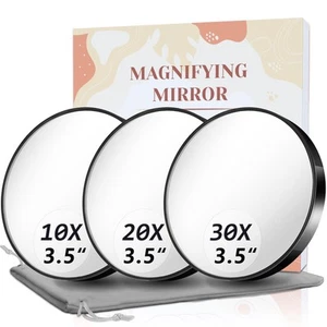 Travel Magnifying Mirror Set - 3.5" 10X, 20X & 30X Magnified Mirror with Two ... - Picture 1 of 7