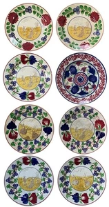 Antique Staffordshire Spatterware Stick Sponge Rabbitware Bunny Plate Lot Of 8 - Picture 1 of 20