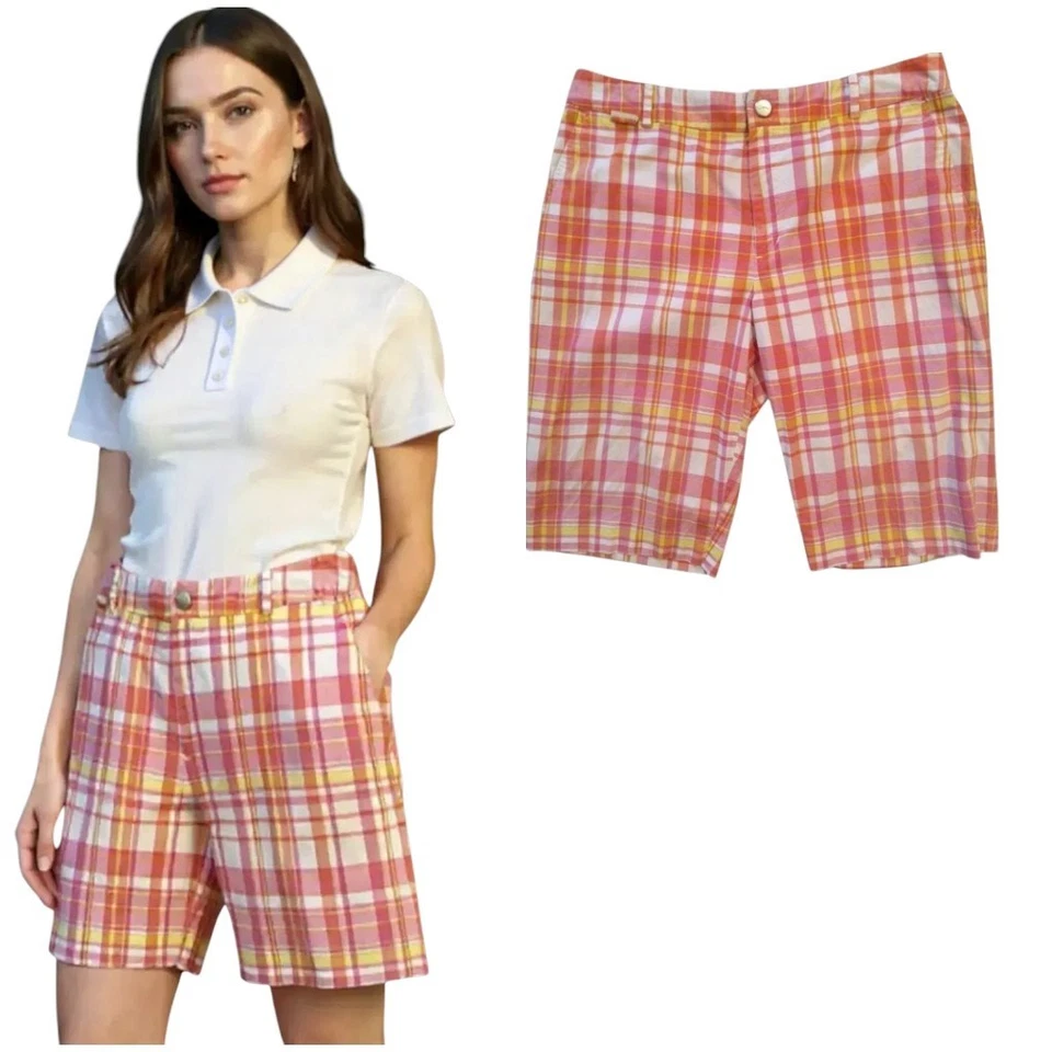 Bermudas LRL Lauren Ralph Lauren para mujer talla 6 bolsillos a cuadros multicolor Foto 1 de 4