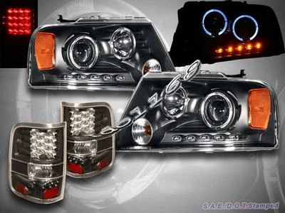 04-08 Ford F150 2 Halo LED Proyector Faros Negro + Luces Traseras LED Negro Foto 1 de 2