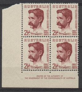 Henry Lawson - MNH Imprint Block of 4 - Picture 1 of 1