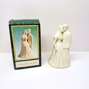 White Porcelain Wedding Couple Cake Topper Figurine Bride Groom 4.5" w/Box Vtg
