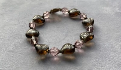 Pulsera hecha a mano de cuarzo ahumado lágrima de 13-15 mm de 6-1/2” con cuentas de vidrio checo Foto 1 de 4