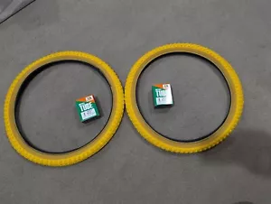 2 INNOVA YELLOW/GUMS BMX BICYCLE TIRES 20X1.75 (47-406) & TUBES,COMP 3 STYLE - Picture 1 of 4