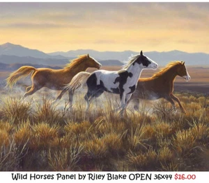 Wild Horses Horse 36x44" Panel cotton Quilt fabric Riley Blake PD15531 OPEN - Picture 1 of 4