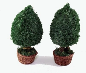 Faux Evergreen Topiaries in Baskets Home Decor or Christmas 8.5 Inches Set of 2 - Picture 1 of 1