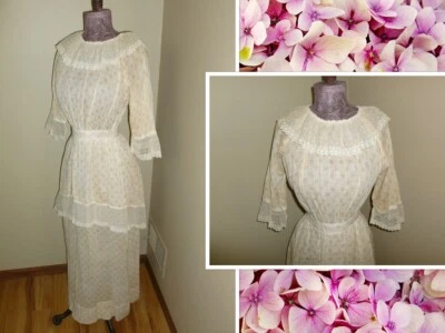 Antiguo Vestido Eduardiano Años 1900 - Vestido Bordado Red Encaje Retro Boda  Foto 1 de 4